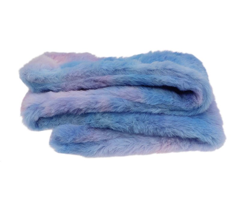 Newfancy Kids Winter Rainbow Scarf Gradient Cross Tie Collar Fluffy Fur Plush Shawl Wrap Neck Warmer for Toddler Girls Boys Gradient Blue - Image 5